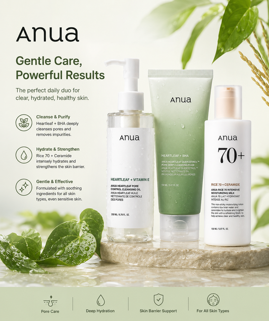 Anua Double Cleansing Set & Rice 70 Hydration Bundle